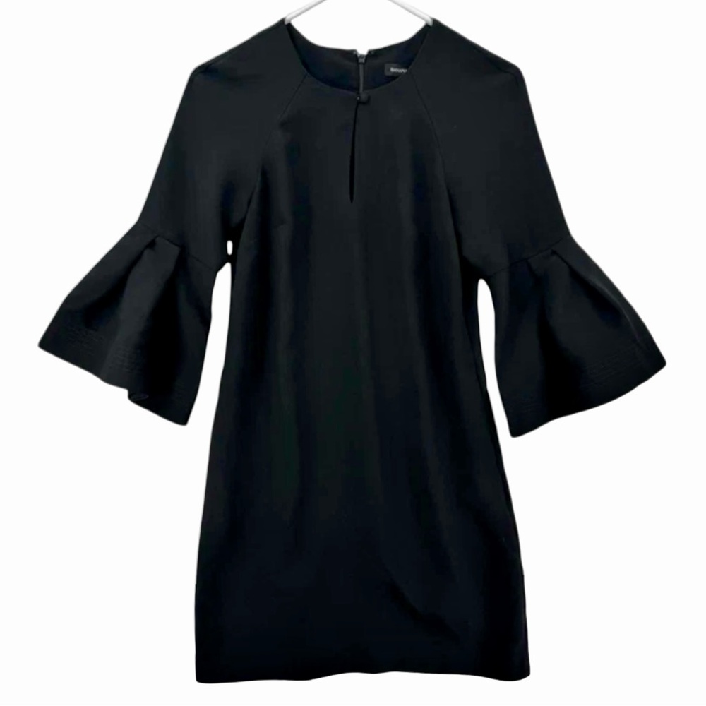 Banana Republic Women Black 3/4 Bell Sleeve Shift Cocktail Mini Party Dress Sz 6